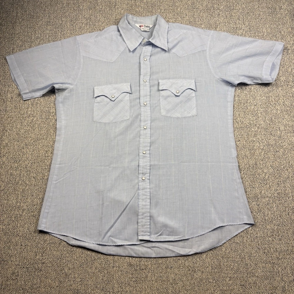 Vintage Dale's USA‎ Made Men's Western Shirt Blue Snap Button Short Sleeve